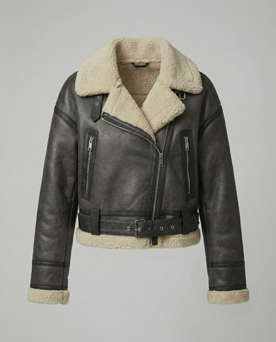 Damen Kunstlederjacke mit Kunstfellkragen
