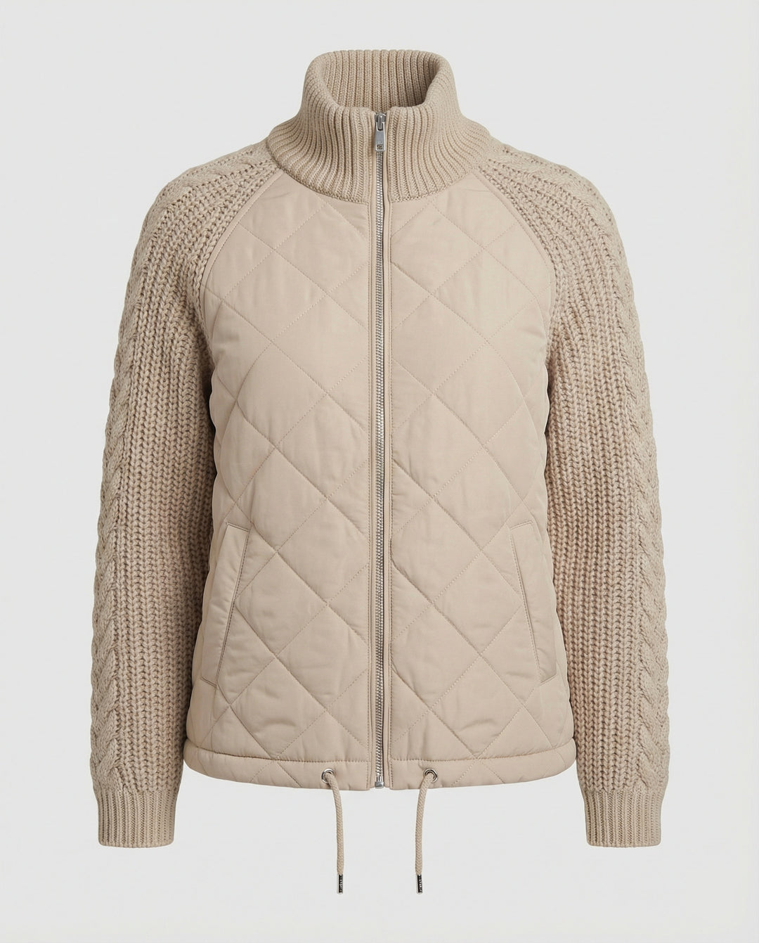 Steppjacke Damen mit Strickmuster und hohem Kragen