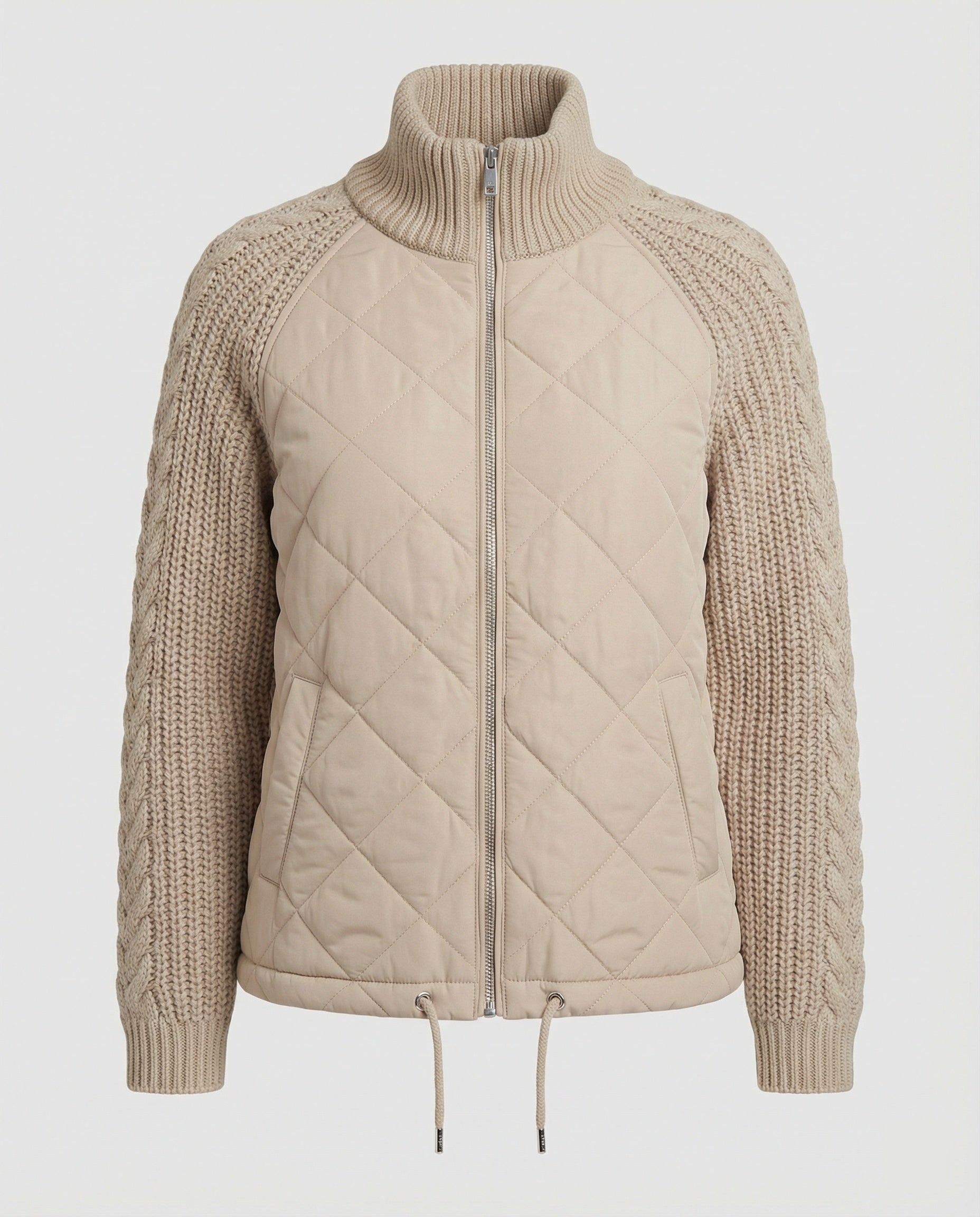 Steppjacke Damen mit Strickmuster und hohem Kragen