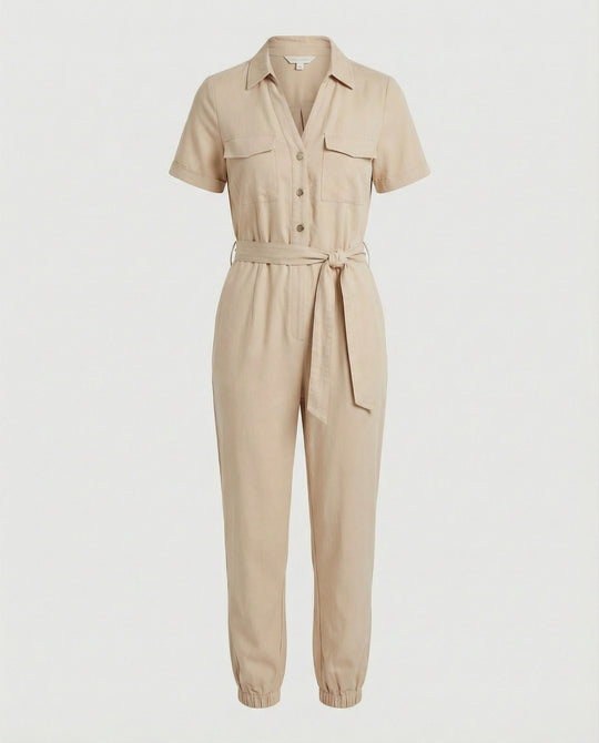 Damen lässiger Jumpsuit mit tailliertem Schnitt und durchgehender Knopfleiste R&B