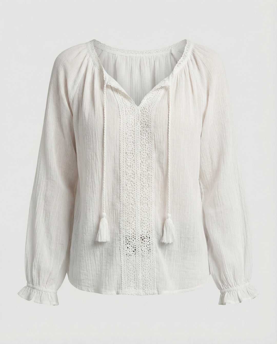 Damen Boho Blusentop mit Spitze Sommer