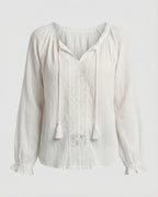 Damen Boho Blusentop mit Spitze Sommer