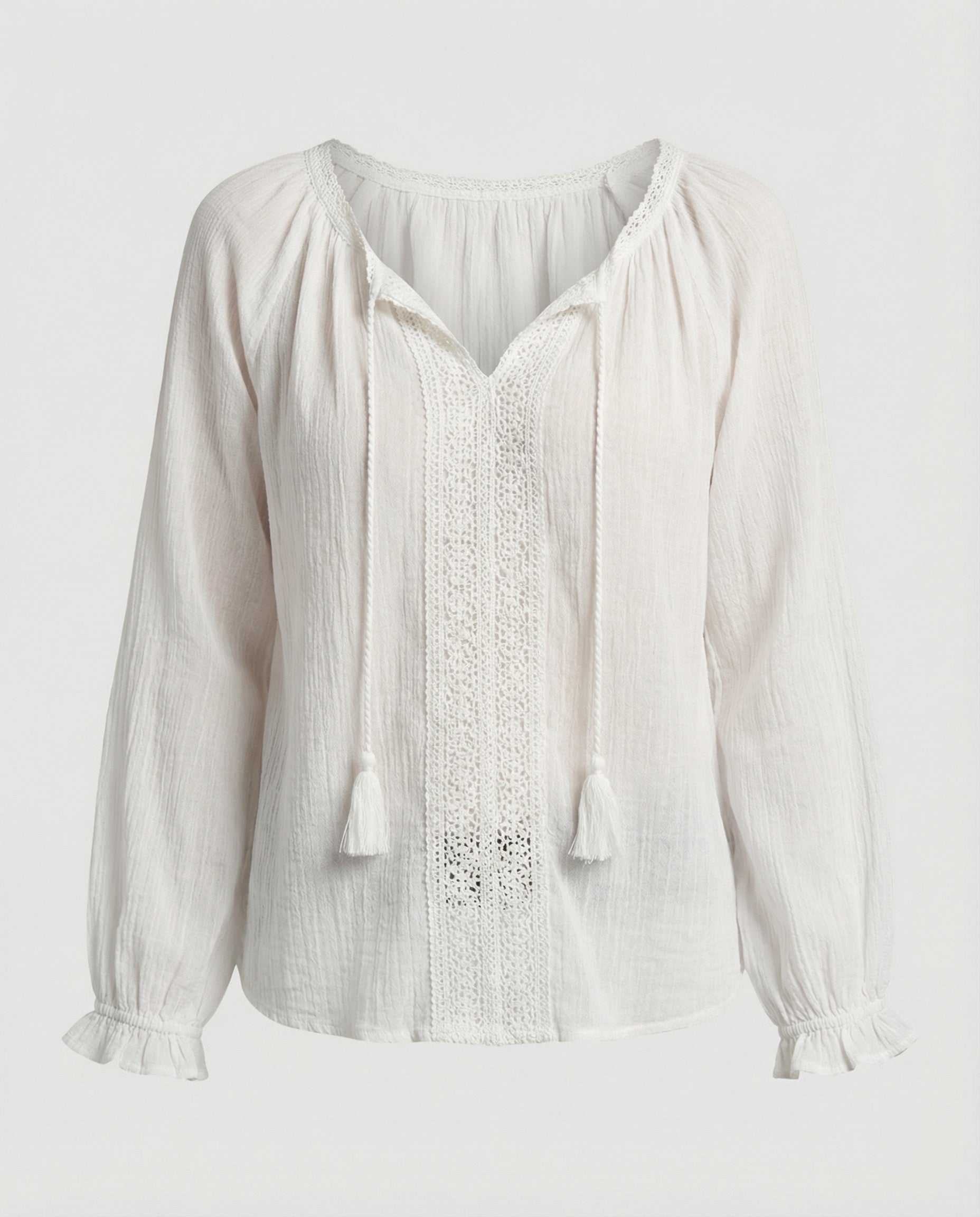 Damen Boho Blusentop mit Spitze Sommer