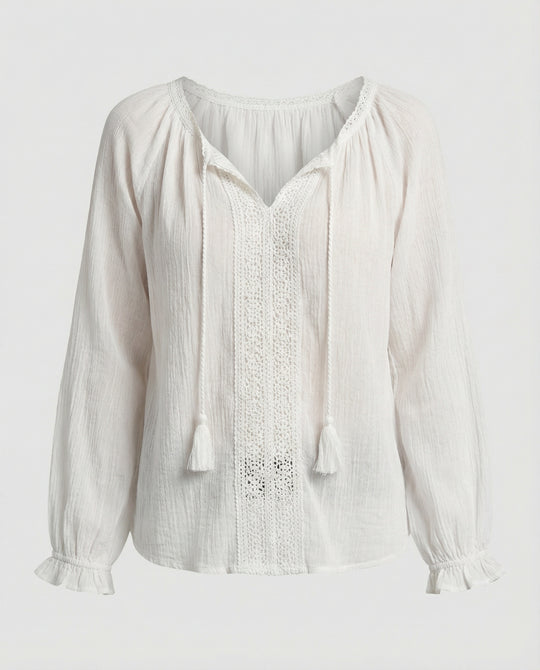 Damen Boho Blusentop mit Spitze Sommer