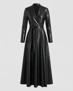 Damen Maxikleid Kunstleder Wickeloptik