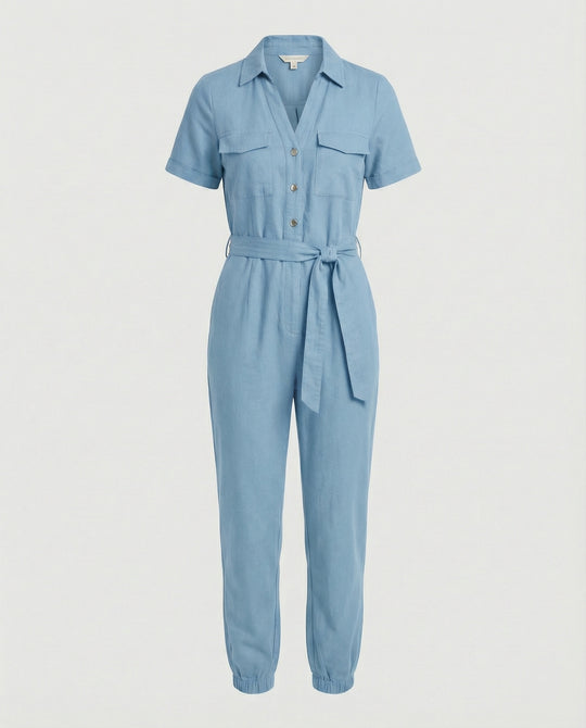Damen lässiger Jumpsuit mit tailliertem Schnitt und durchgehender Knopfleiste R&B