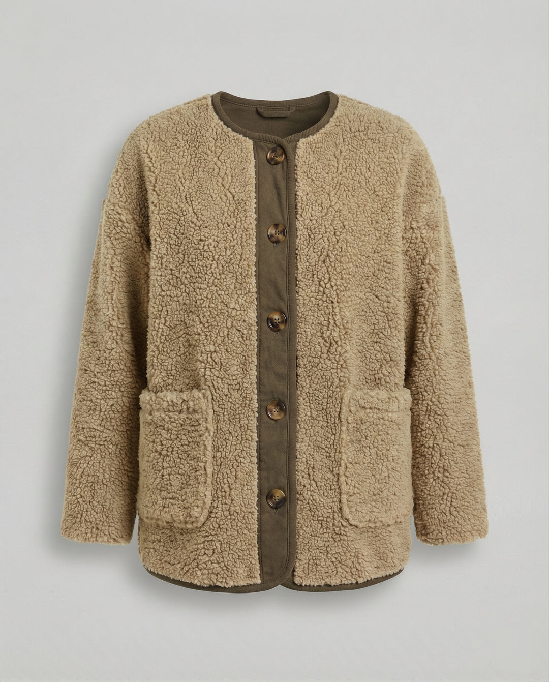 R&B | Damen Warme Winterjacken - Lässige Langarm Button-up Fleecejacke aus Sherpa