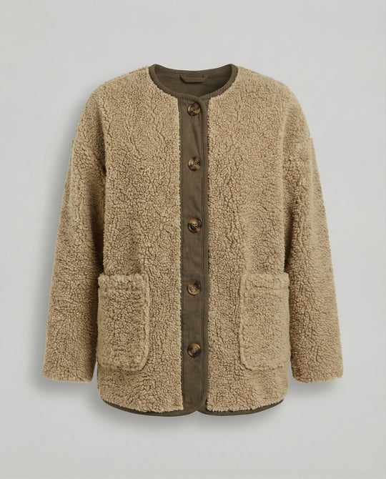 R&B | Damen Warme Winterjacken - Lässige Langarm Button-up Fleecejacke aus Sherpa