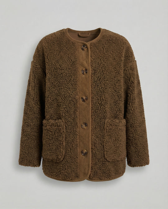 R&B | Damen Warme Winterjacken - Lässige Langarm Button-up Fleecejacke aus Sherpa