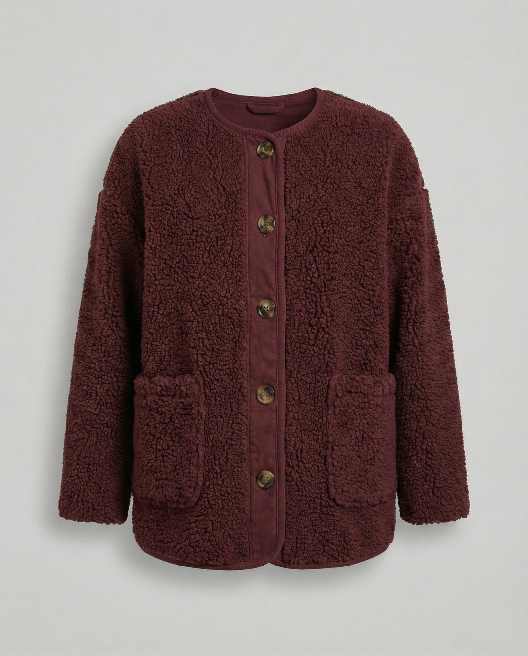 R&B | Damen Warme Winterjacken - Lässige Langarm Button-up Fleecejacke aus Sherpa