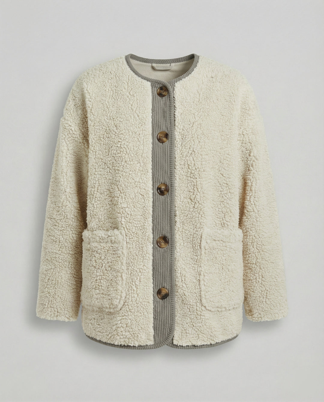 R&B | Damen Warme Winterjacken - Lässige Langarm Button-up Fleecejacke aus Sherpa