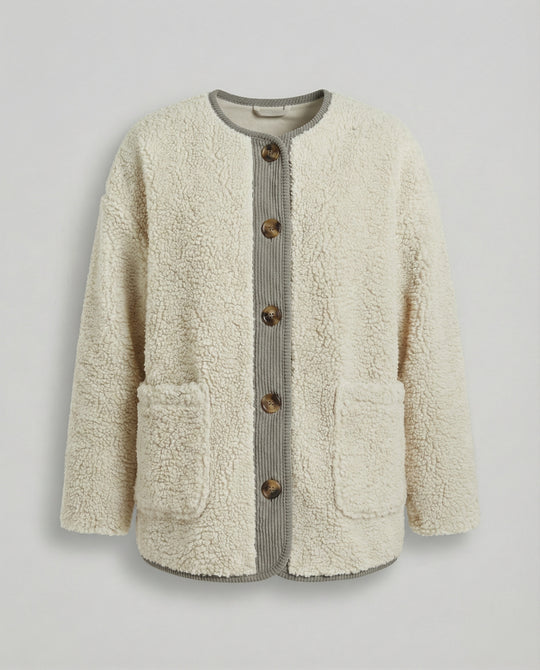 R&B | Damen Warme Winterjacken - Lässige Langarm Button-up Fleecejacke aus Sherpa