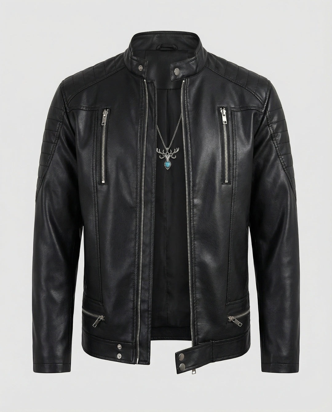 Herren Kunstlederjacke mit asymmetrischem Reißverschluss R&B