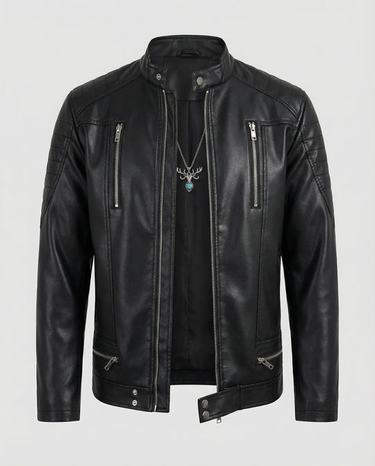 Herren Kunstlederjacke mit asymmetrischem Reißverschluss R&B