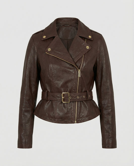 Damen Lederjacke Schwarz tailliert