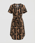 Damen Midikleid mit Muster und Gürtel