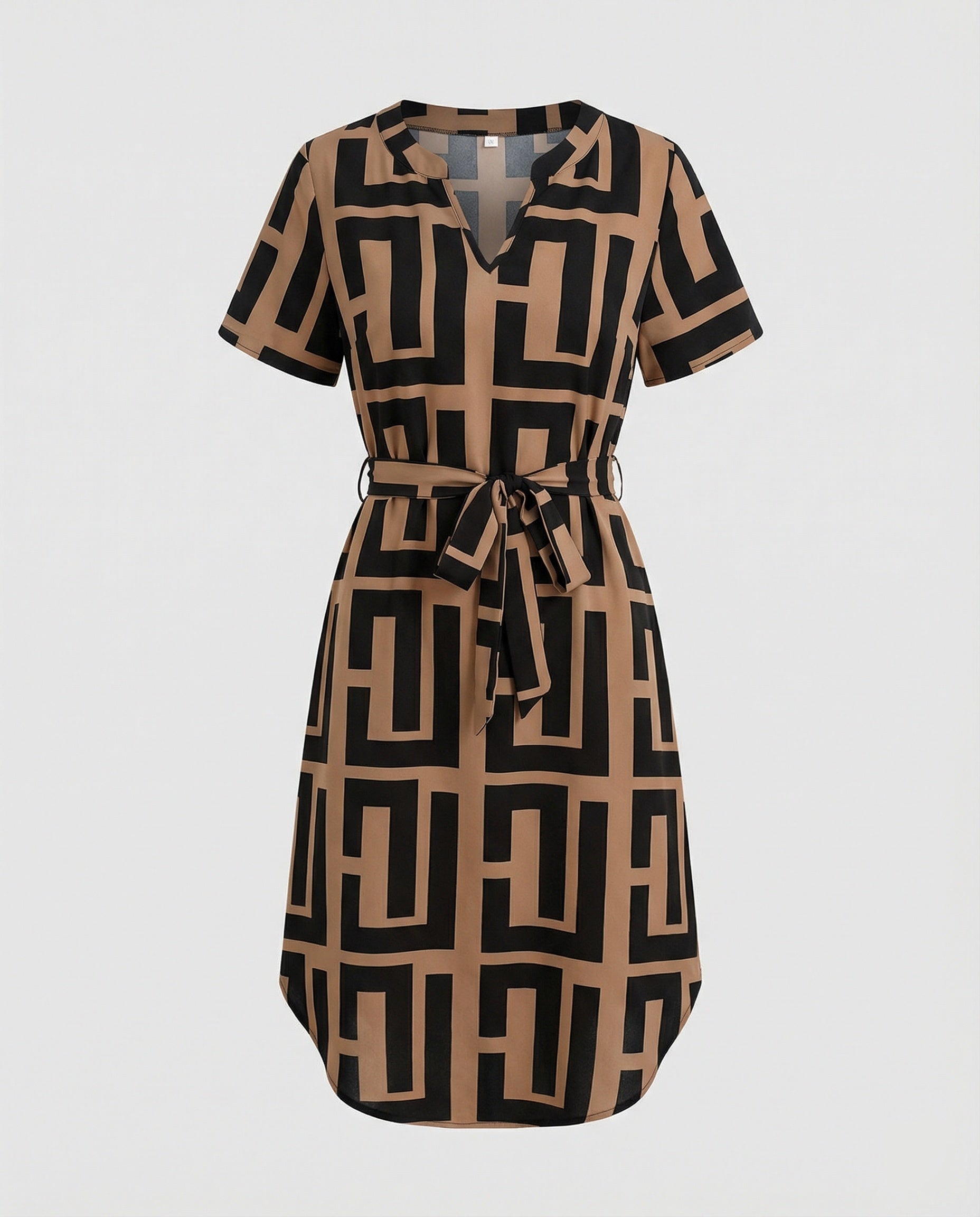 Damen Midikleid mit Muster und Gürtel