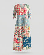 Damen Boho Maxikleid Sommer Leinenoptik