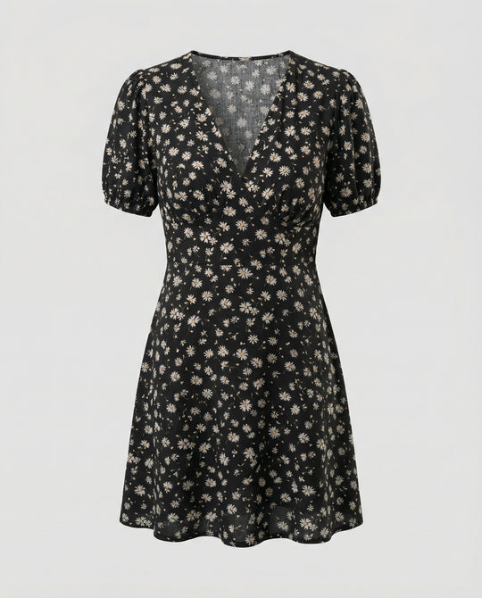 Damen Minikleid tailliert mit Puffärmeln