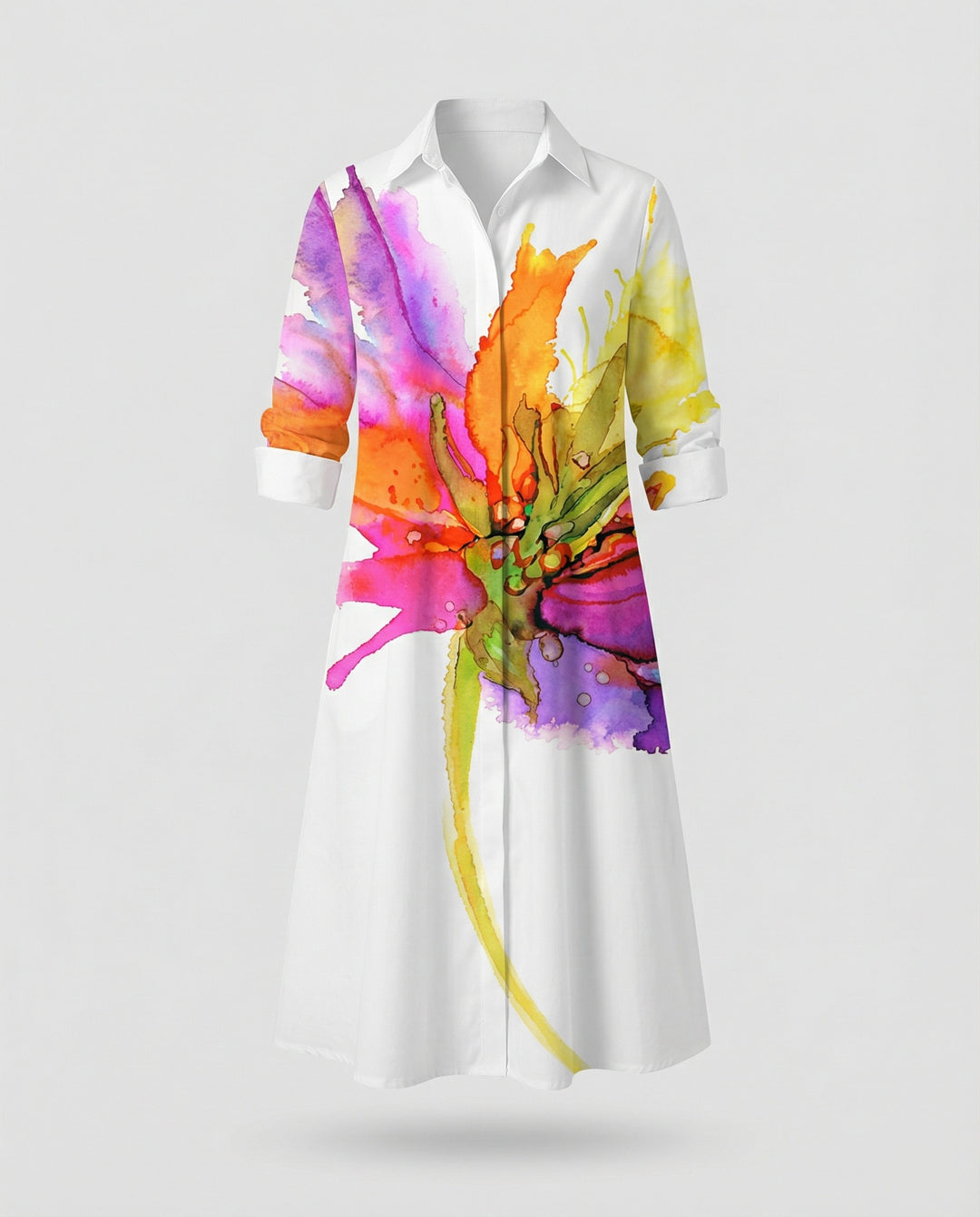 Damen Hemdblusenkleid Baumwolle Freizeit