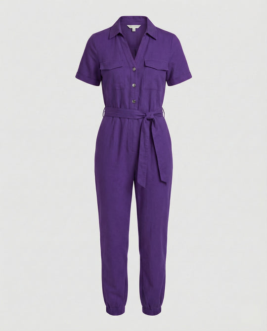 Damen lässiger Jumpsuit mit tailliertem Schnitt und durchgehender Knopfleiste R&B