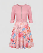 Damen A-Linien Kleid mit tailliertem Gürtel und floralem Muster R&B