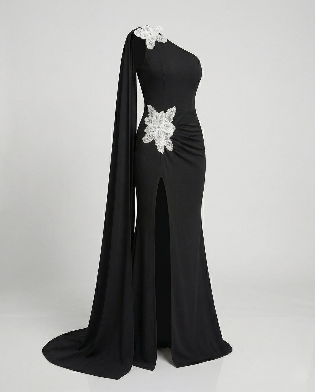 Damen Abendkleid lang asymmetrisch Schlitz