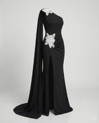 Damen Abendkleid lang asymmetrisch Schlitz