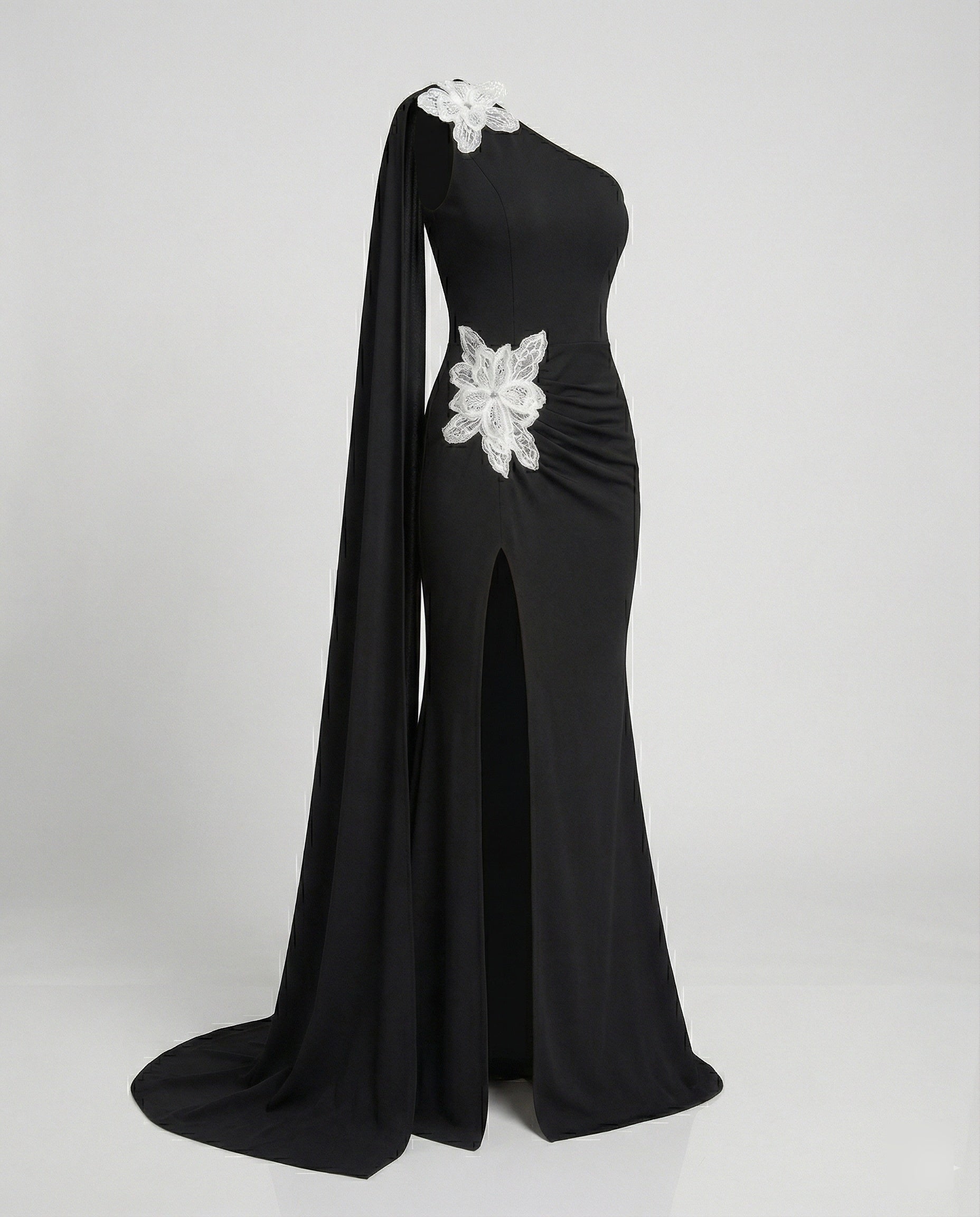 Damen Abendkleid lang asymmetrisch Schlitz