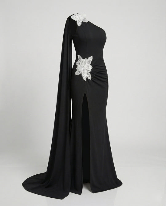 Damen Abendkleid lang asymmetrisch Schlitz