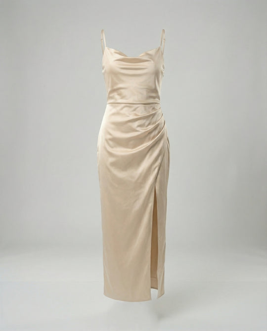 Satin Abendkleid Mit Wasserfallausschnitt Damen