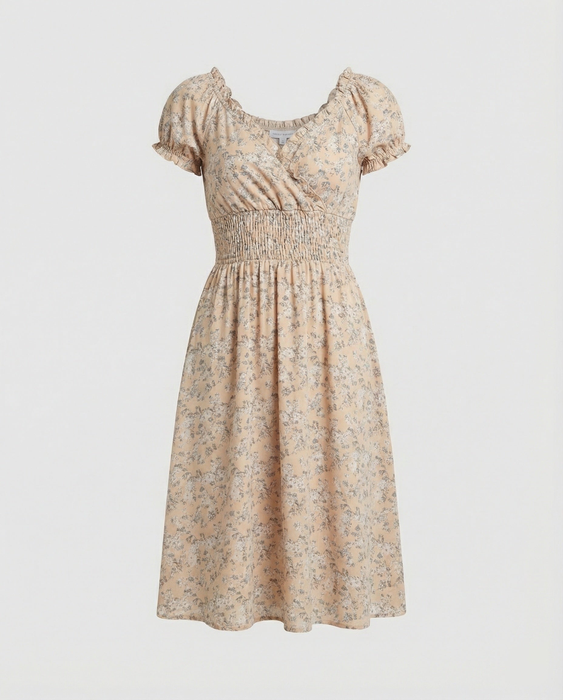 Damen Midikleid gesmokt mit Puffärmeln