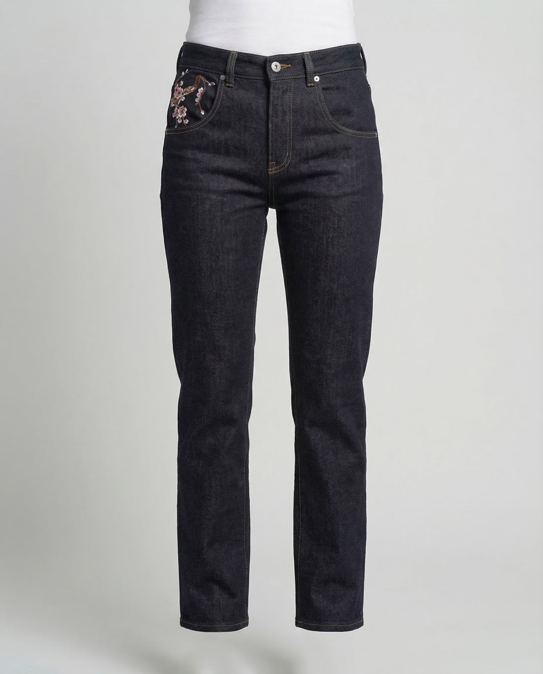 Damen Jeans High Waist Perlenstickerei