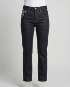 Damen Jeans High Waist Perlenstickerei