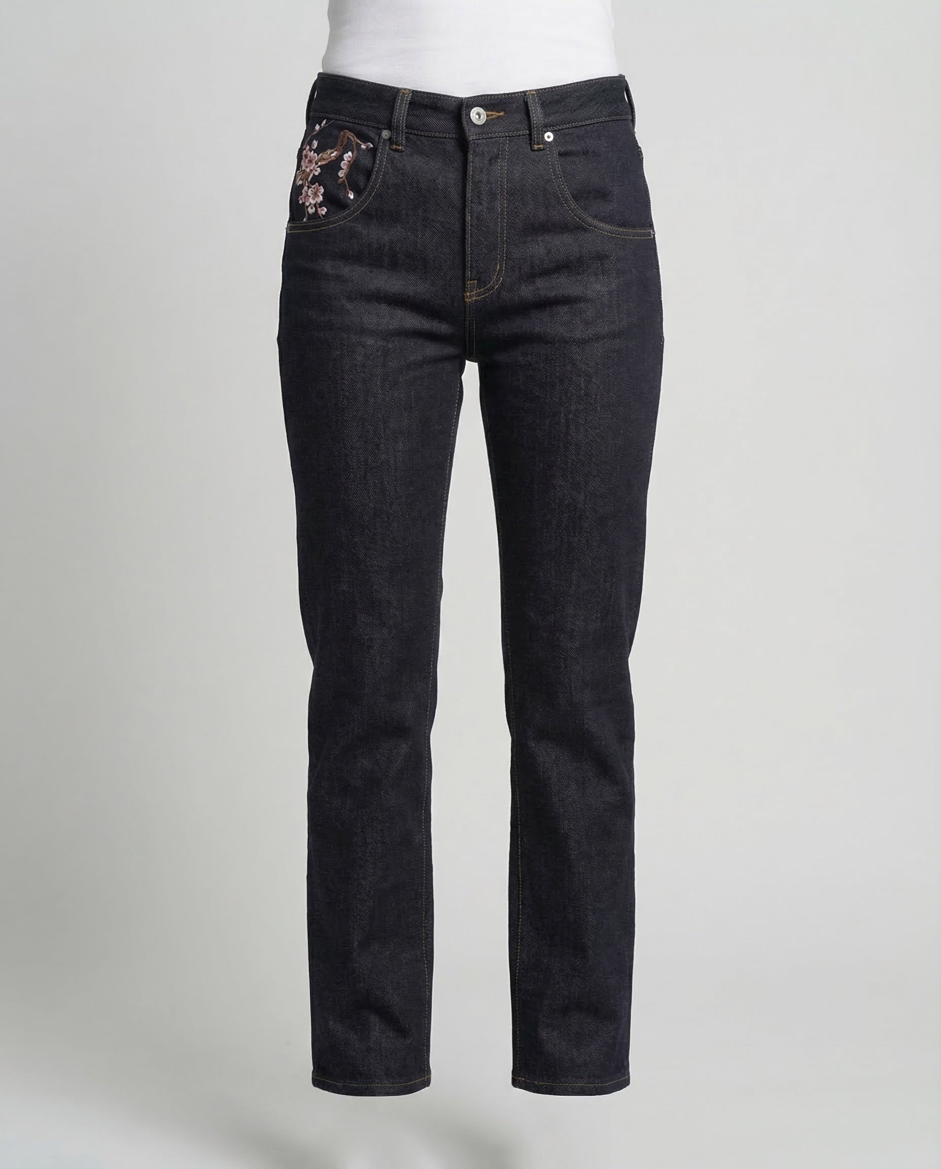 Damen Jeans High Waist Perlenstickerei