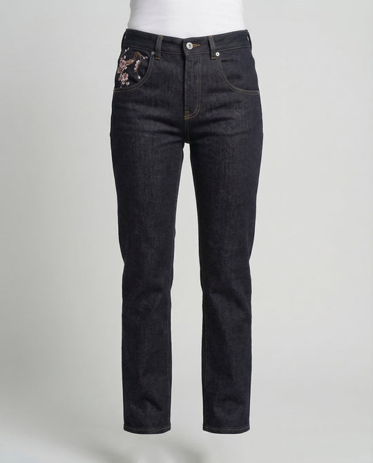 Damen Jeans High Waist Perlenstickerei