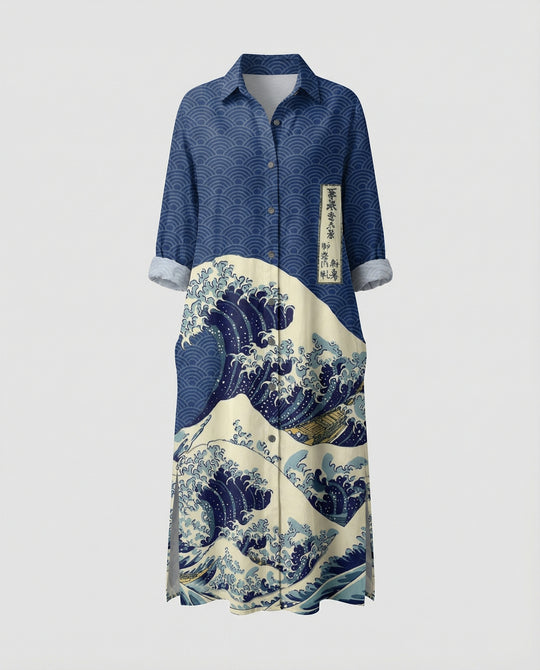 Damen Kaftan Kleid lang Seidenoptik