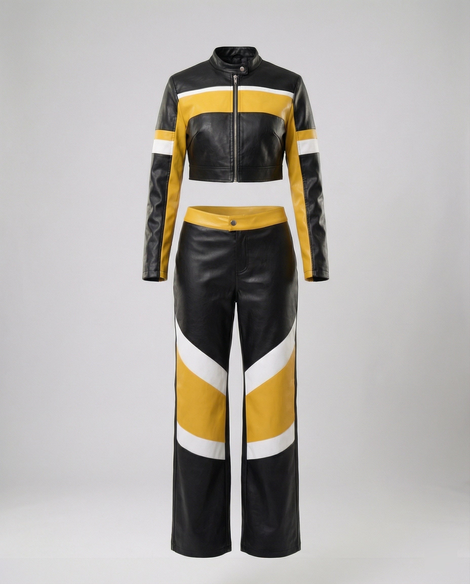 Damen Lederjacke Schwarz Set