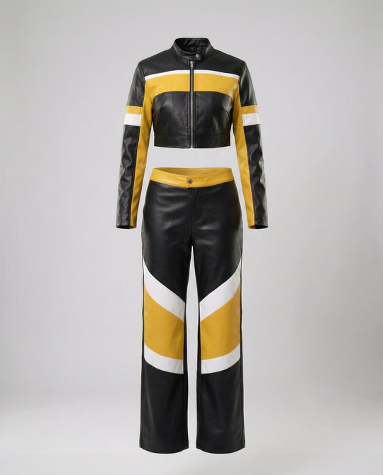 Damen Lederjacke Schwarz Set