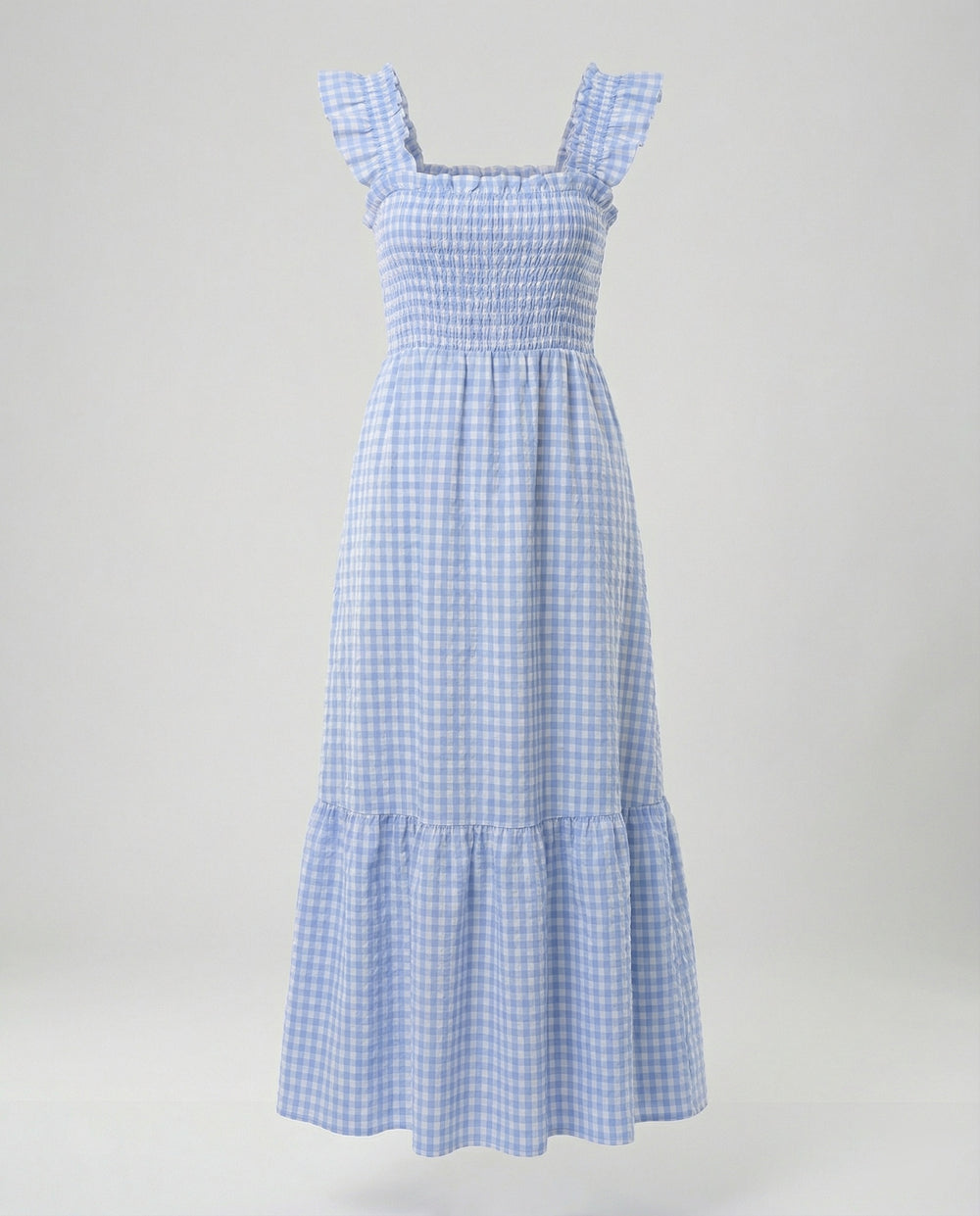 Damen Vichy Maxikleid mit Smokoberteil