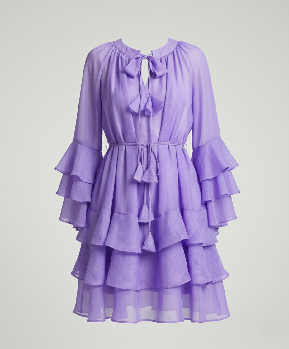 Freizeitkleid Damen Chiffon Volantkleid