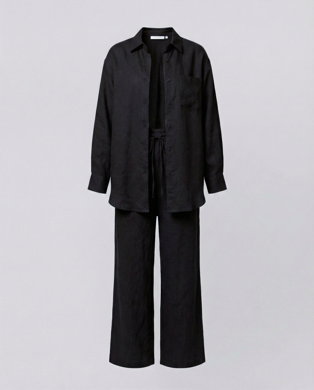 Damen Lässiges Leinen-Outfit mit weit geschnittenem Hemd und lockeren Hosen R&B