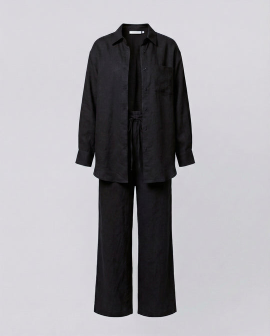 Damen Lässiges Leinen-Outfit mit weit geschnittenem Hemd und lockeren Hosen R&B