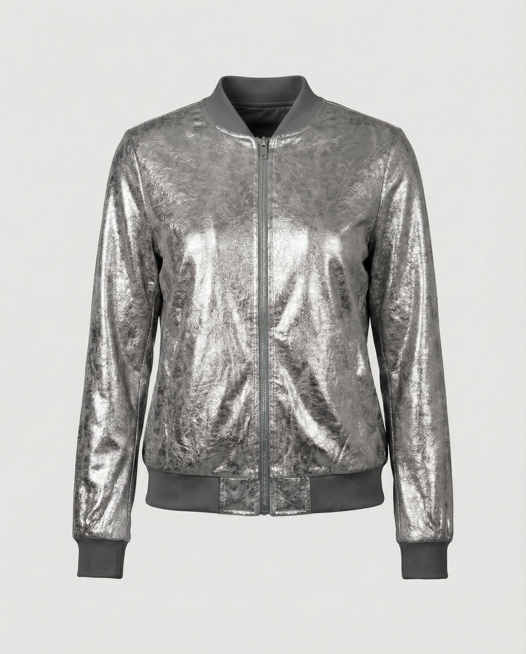 Damen Glänzende Bomberjacke mit Reißverschluss R&B