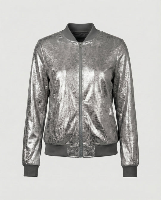 Damen Glänzende Bomberjacke mit Reißverschluss R&B