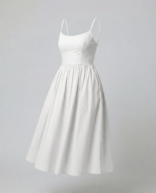 R&B | Einfarbiges Kleid mit U-Ausschnitt und Strapsen