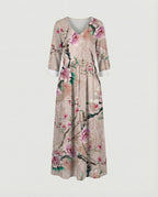 Damen Boho Maxikleid Sommer Leinenoptik
