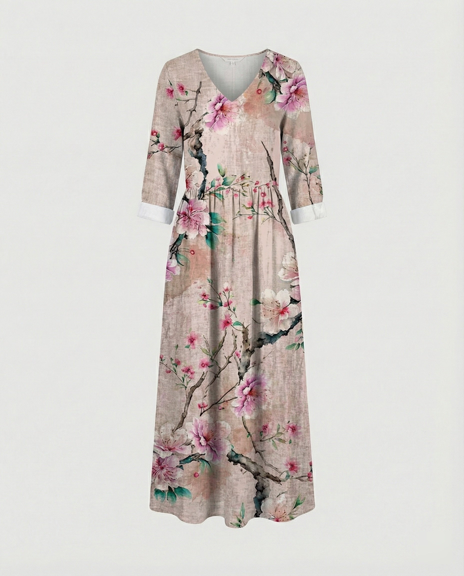 Damen Boho Maxikleid Sommer Leinenoptik