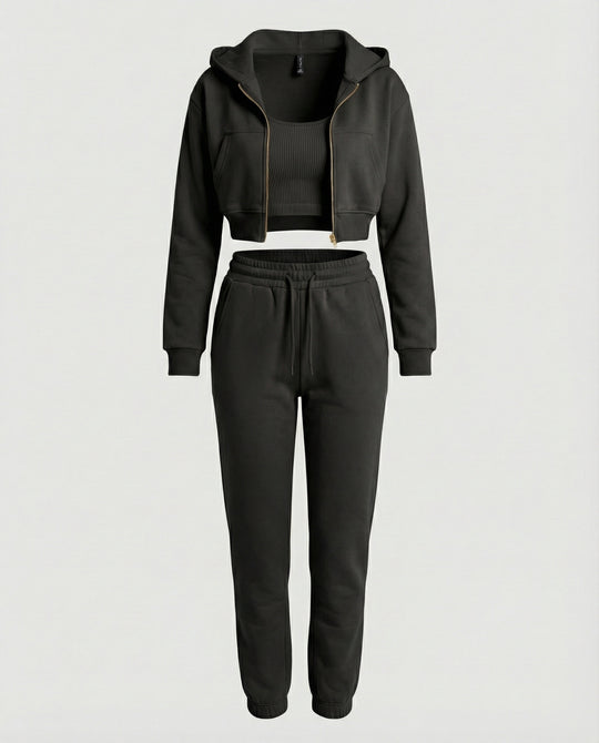 Jogginganzug Damen Lounge-Set mit Cropped Hoodie
