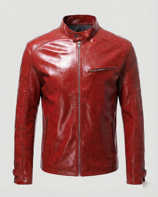 Herren Elegante Lederjacke mit Reißverschlusstaschen